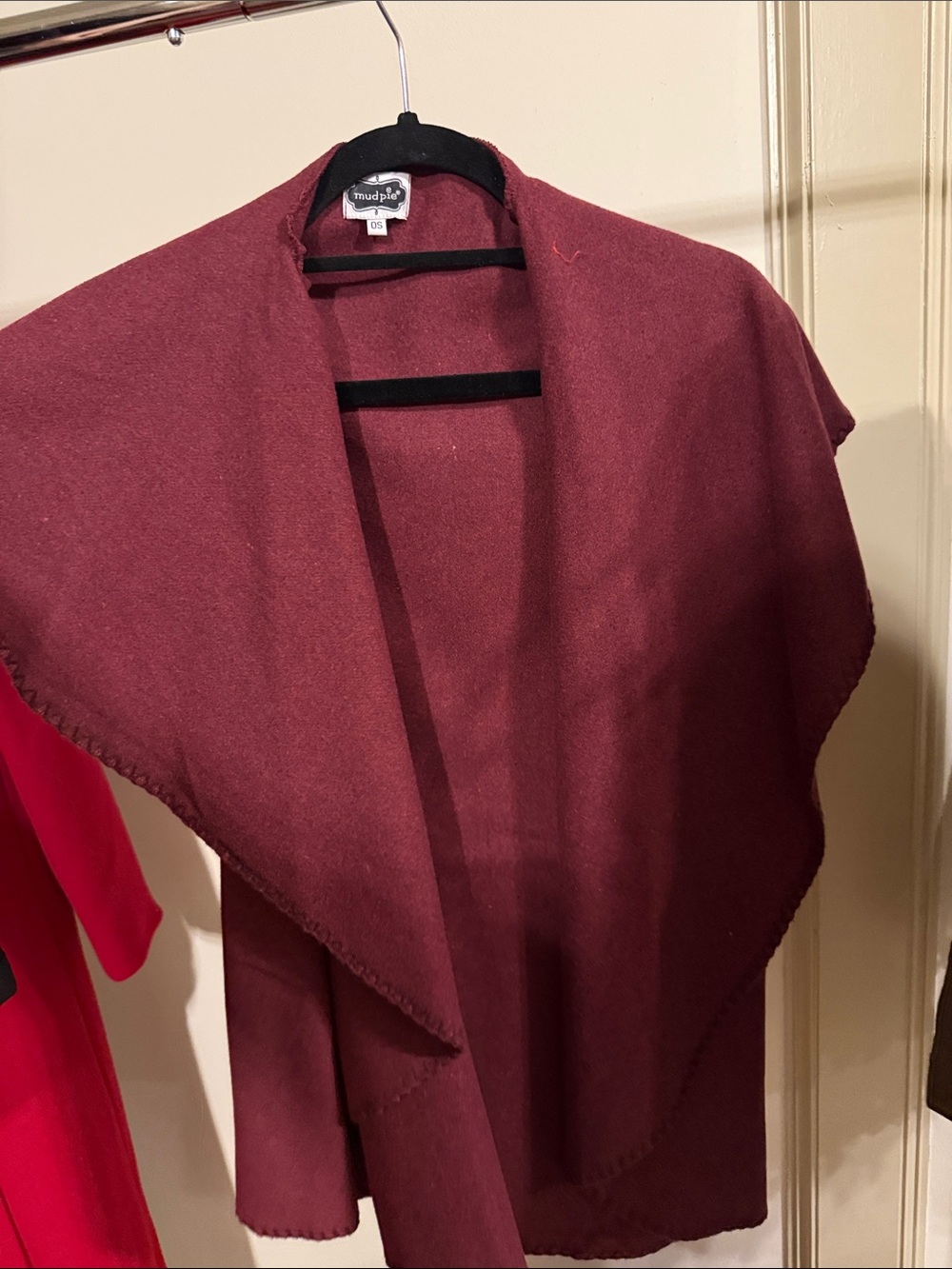 Mud Pie Burgundy Draped Shawl Cardigan